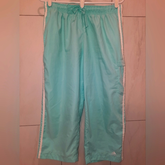 Adidas Women's Capri Pants size large beautiful teal & white color EUC - Picture 1 of 10